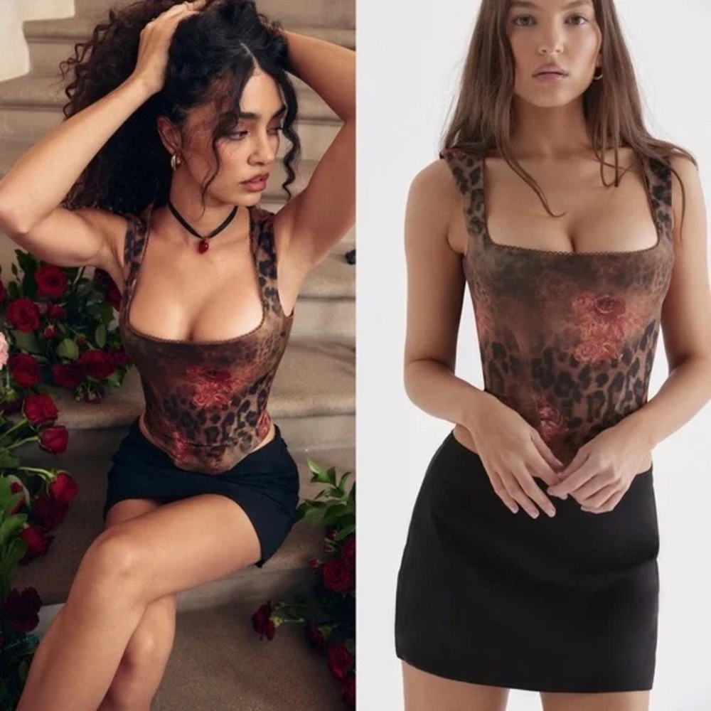 House of CB Kalina Floral Printed Corset- Rose and Animal Print- Regencycore